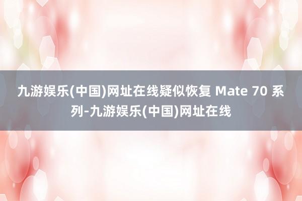 九游娱乐(中国)网址在线疑似恢复 Mate 70 系列-九游娱乐(中国)网址在线